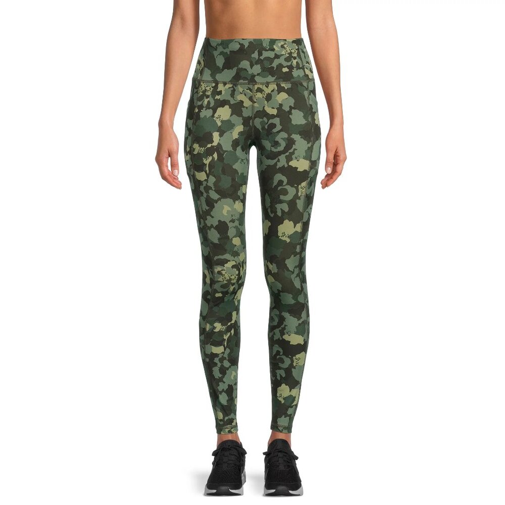 Avia Womens Pull On Camo Print Active Leggings with Side Pockets & Elastic Waist - Picture 1 of 5